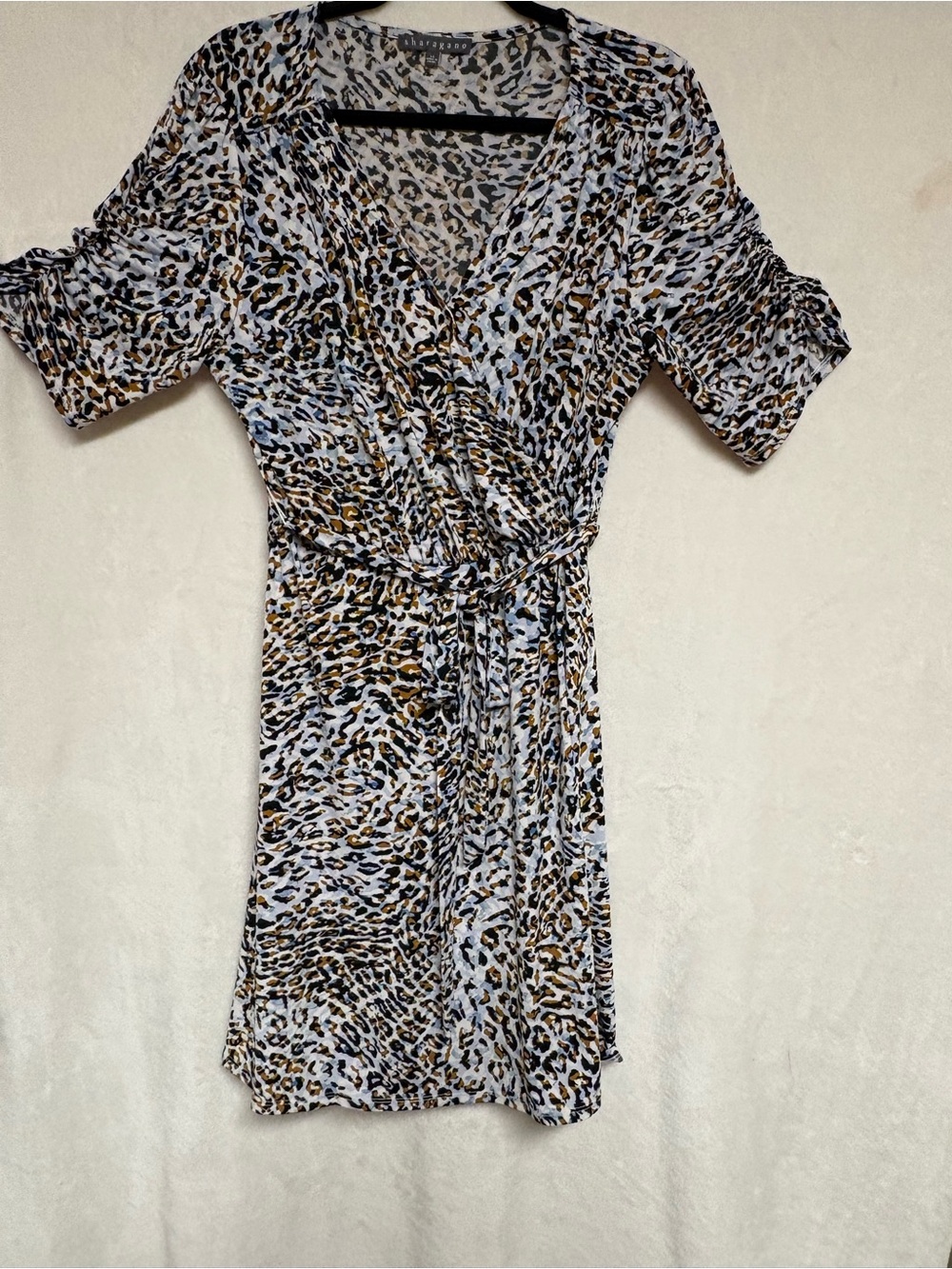 Sharagano Leopard-Print Wrap Midi Dress in Brown & Black